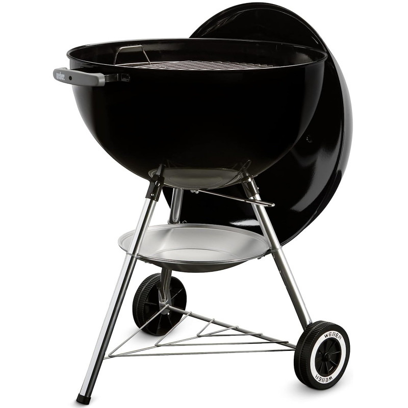 Gratar pe carbuni Weber Classic Kettle 1341504, 57 cm, Otel emailat, Reglare flux aer, 2 roti, 2 manere reci, Termometru, Negru