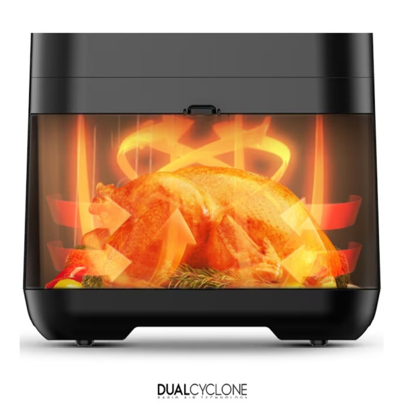 Friteuza cu aer cald Midea MF-CN55D2, 1700W, 8 programe, 4.8L, Tehnologie DUALCYCLONE Rapid Air, Timer, Negru