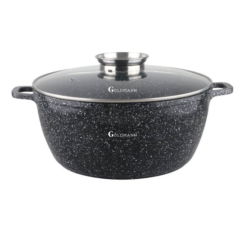 Oala Goldmann GM-0324, 4.5 L, 24 cm, Acoperire marmura, Inductie, Negru