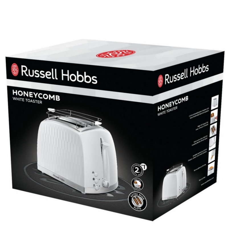 Prajitor de paine Russell Hobbs 26060-56, 850W, 2 felii, Orificii late, Dezghetare, Alb