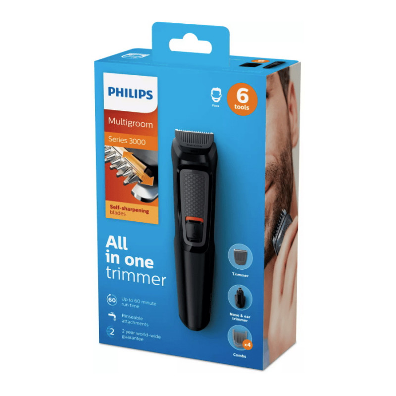 Trimmer multifunctional Philips MG3710/15, Autonomie pana la 60 min, Autoascutire, Accesorii, Negru