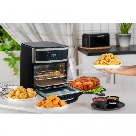 Friteuza/cuptor cu aer cald Air Fryer Adler AD 6309, 2500W, 13 L, 8 programe, Start intarziat, Inox/Negru