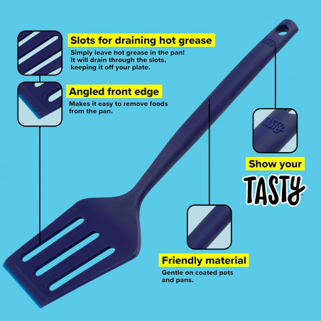 Spatula Tasty 678200, Margine frontala inclinata, Maner moale, 33 cm, Silicon, Albastru