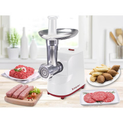 Mașină de tocat carne cu atașament pentru roșii Beper P102ROB200, 1200W, 3 lame, ABS, funcție Reverse, alb