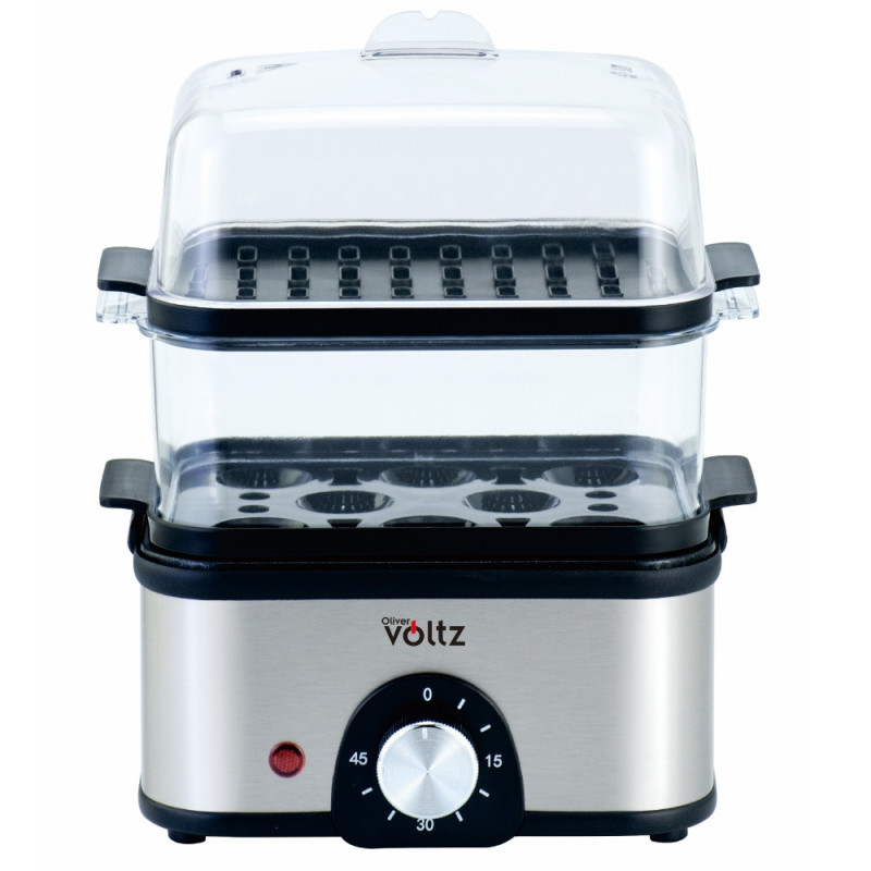 Aparat pentru gatit oua si legume Oliver Voltz OV51982B, 400W, 8 oua, Timer, Protectie la supraincalzire, Negru/Inox