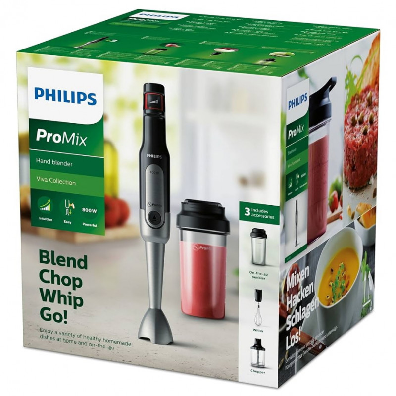 Blender Philips Viva Collection HR2652/90, 800 W, 500 ml, Otel inoxidabil,  ProMix, SpeedTouch, Negru