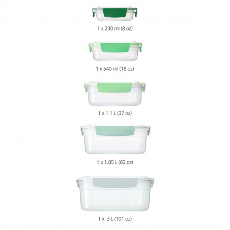 Set 5 cutii cu capac Joseph Joseph Nest 81127, 5 dimensiuni, Polipropilena, Verde/Alb