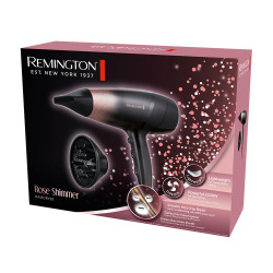 Uscator de par Remington D5305 Rose Shimmer, 2200W, Ionizare, jet 110 km/h, Cool Shot, Negru/Roz