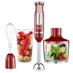 Set blender, tocator si mixer 3 in 1 Oliver Voltz OV51112KSC, 800W, Otel, 2 viteze, Turbo, Rosu