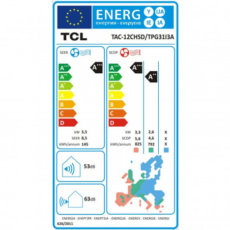 Aparat de aer condiționat invertor TCL T-PRO TAC-12CHSD/TPG31I3A, 12000 BTU, A++/A+++, 22 dB, WiFi, I Feel, 3D Airflow, Alb