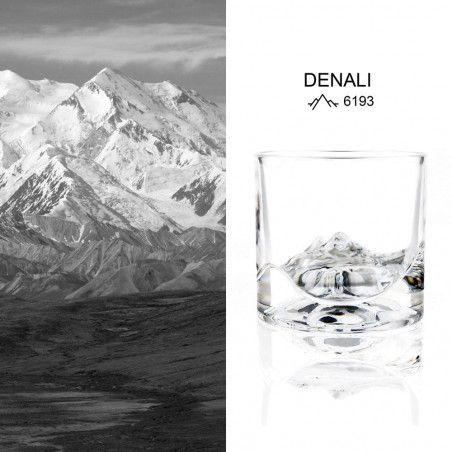 Set pahare pentru whisky LIITON L60400 Denali, Cristal, 230 ml, 2 buc, Fund 3D cu varf Denali, Transparent