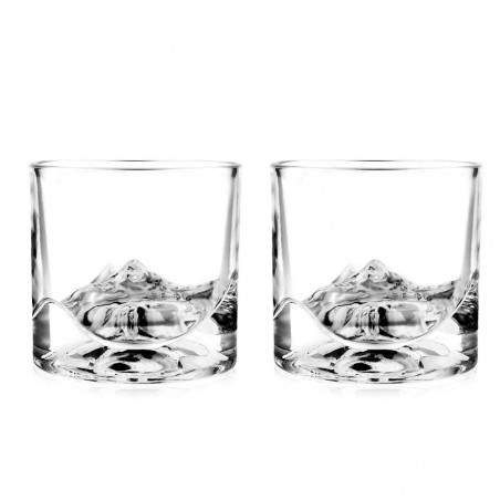 Set pahare pentru whisky LIITON L60400 Denali, Cristal, 230 ml, 2 buc, Fund 3D cu varf Denali, Transparent