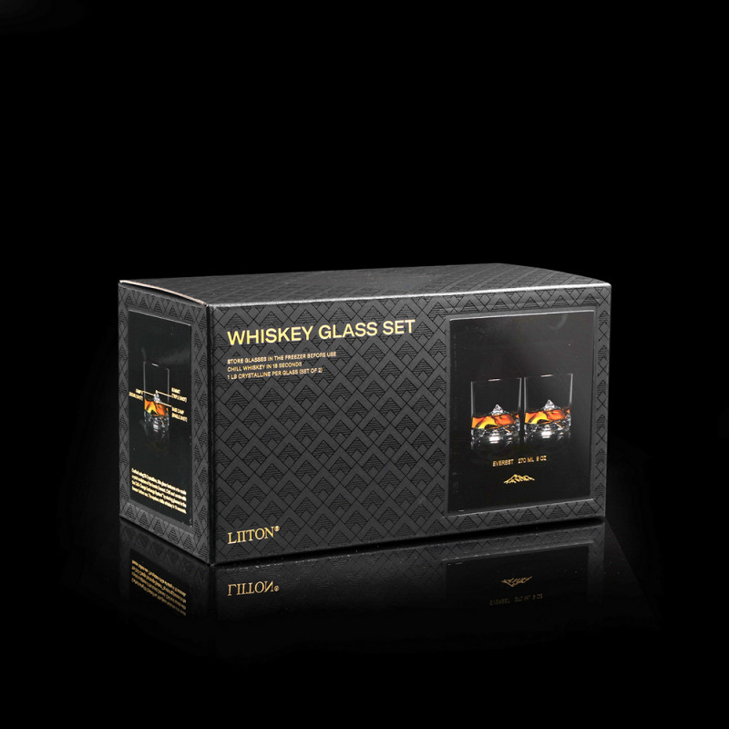 Set pahare pentru whisky LIITON L10200 Denali, Cristal, 270 ml, 4 buc, Fund 3D Everest, Transparent