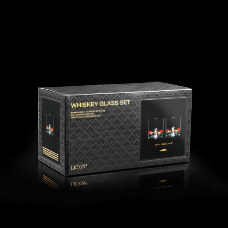 Set pahare pentru whisky LIITON L60200 Denali, Cristal, 260 ml, 2 buc, Fund 3D varf Fuji, Transparent