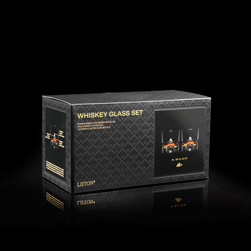 Set pahare pentru whisky LIITON L60300, Cristal, 250 ml, 2 buc, Fund 3D, Transparent