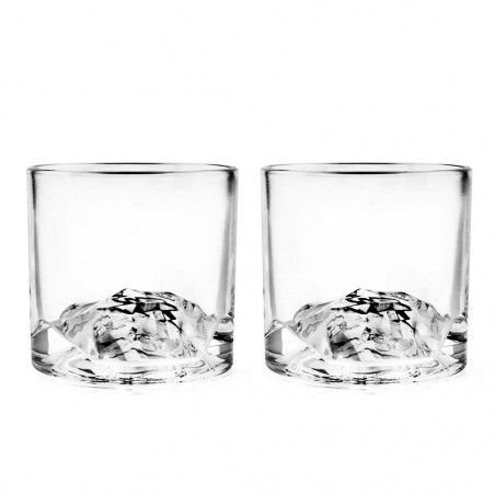 Set pahare pentru whisky LIITON L60100, Cristal, 280 ml, 2 buc, Fund 3D varf Mont Blanc, Transparent