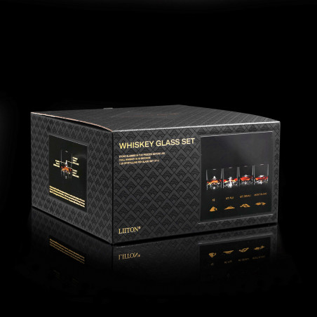 Set pahare pentru whisky LIITON L20800, Cristal, 230-280 ml, 4 buc, Fund 3D, Transparent