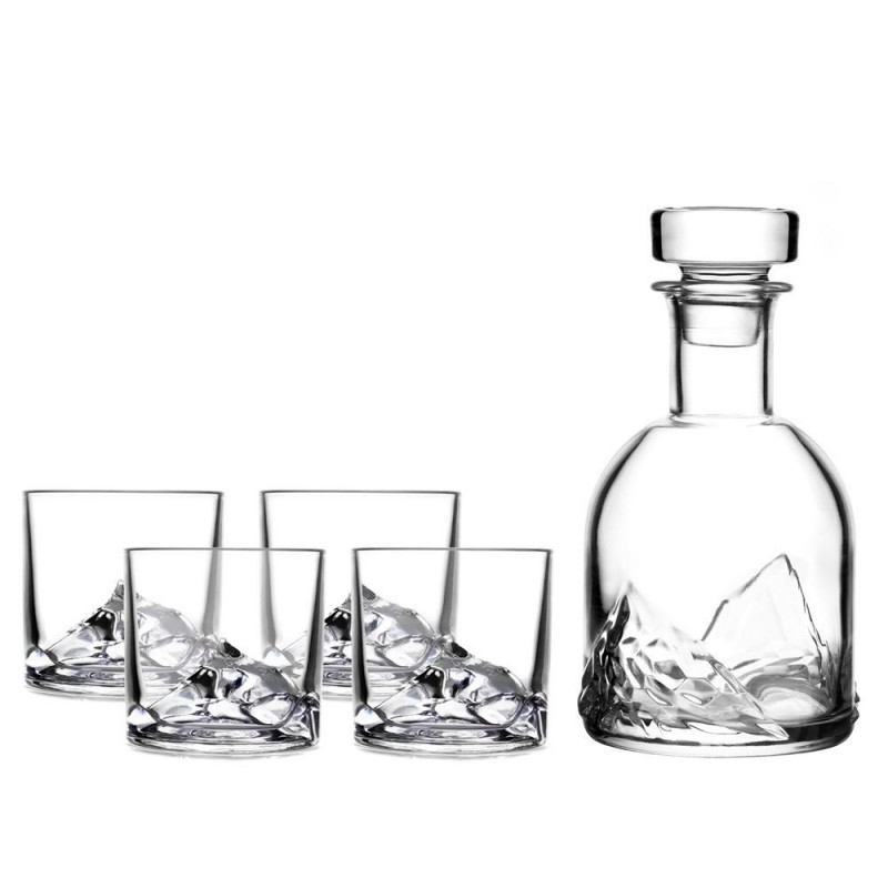 Set pahare si sticla pentru whisky LIITON L20900, Cristal, 1 L, 230-280 ml, 5 buc, Fund 3D, Transparent