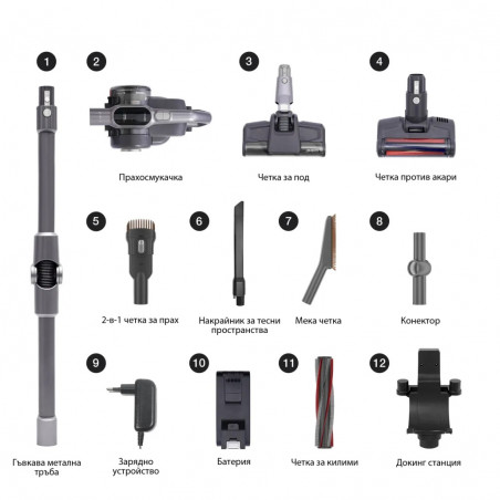 Aspirator vertical JIMMY H10 Flex, 600 W, 245 AW, 0,6 l, senzor de praf inteligent, pliabil, autonomie 80 de minute, afișaj cu LED, negru/grizonat