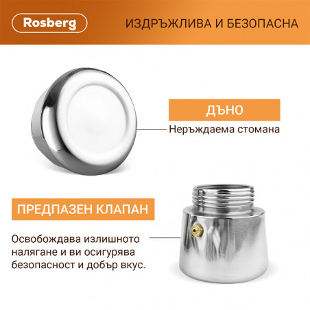 Cafetiera moka Rosberg R51173F4, 4 cesti, Inox