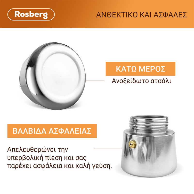 Ibric de cafea Rosberg R51173F4, 4 cesti, Inox