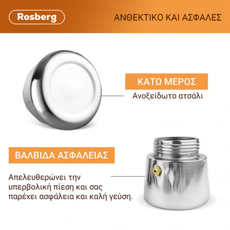 Cafetiera moka Rosberg R51173F4, 4 cesti, Inox