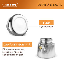 Ibric de cafea Rosberg R51173F4, 4 cesti, Inox