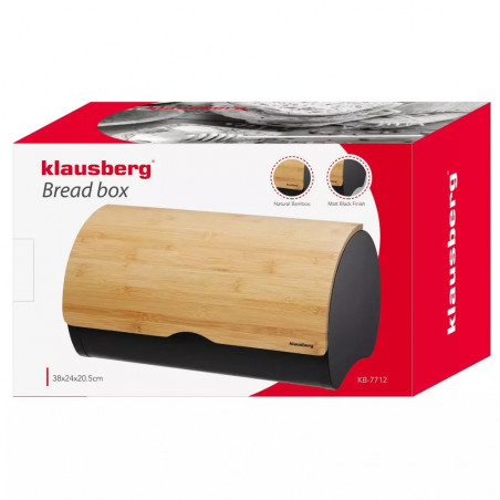 Cutie pentru paine Klausberg KB 7712, 38 cm, Constructie usoara si robusta, Bamboo, Maro/Negru