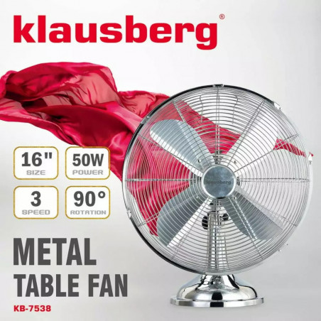 Ventilator de masa Klausberg KB 7538, 40 cm, 55 W, Otel inoxidabil, Oscilatie, 3 viteze, Inox