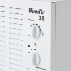 Deumidificator Woods SW-38FW, Până la 140 m2, 336 m3, 19l/24h, Pentru garaje și subsoluri, Hidrostat, i-EcoDefrost, Roți, Alb