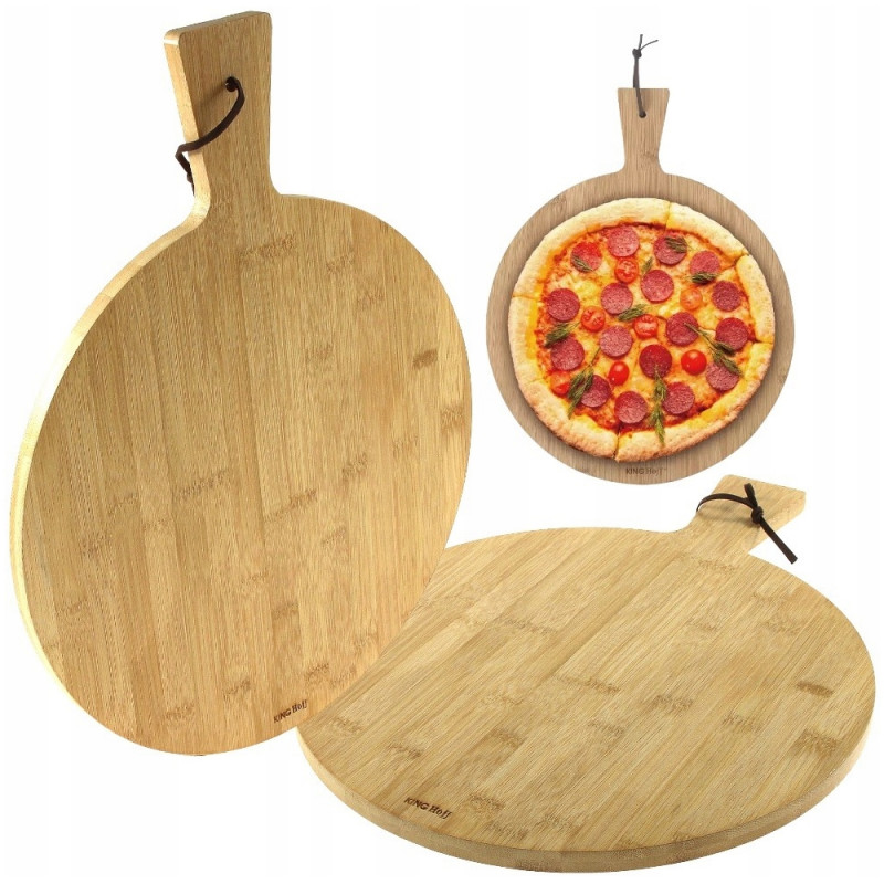 Placa de taiat pizza Kinghoff  KH 1674, 35 cm, Maner confortabil, Bambus