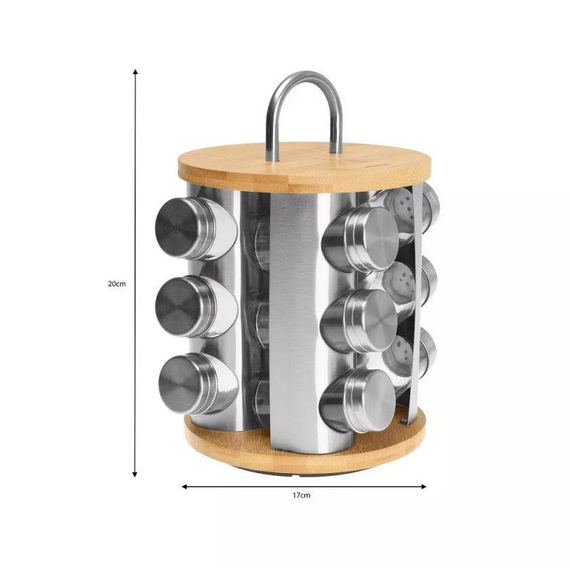 Borcane pentru condimente pe suport Klausberg KB 7552, 12 buc. borcane, bambus si otel, inox / maro