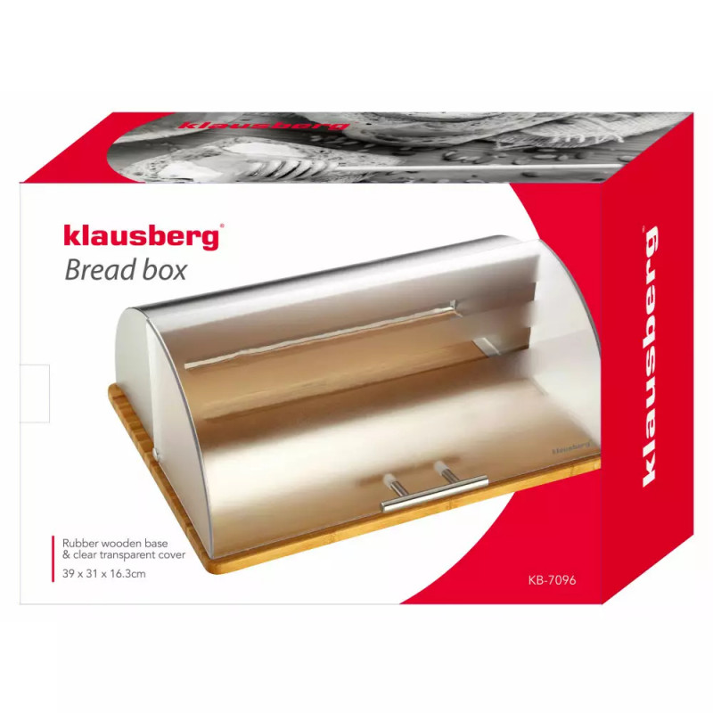 Cutie de paine Klausberg KB 7096, 39 cm, Metal, Baza din lemn, Inox/Maro