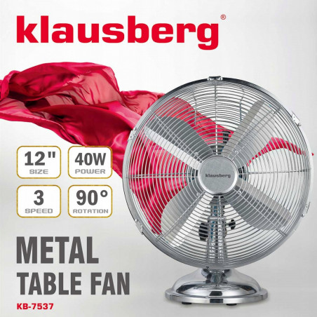 Ventilator de masa Klausberg KB 7537, 35 cm, 40 W, Oscilatie, 3 viteze, Gri