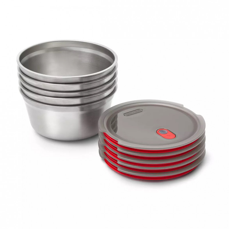 Cutie alimentara Black+Blum Meal Prep FBSS-BL-L017, 950 ml, Rotund, Potrivit pentru cuptor, Fara BPA, Otel inoxidabil, Gri/Rosu