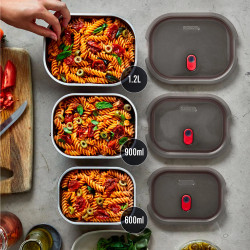 Cutie alimentara Black+Blum Meal Prep FBSS-BX-L017, 1.2 L, Dreptunghiular, Potrivit pentru cuptor, Fara BPA, Otel inoxidabil, Gri/Rosu