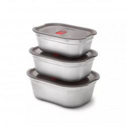 Cutie alimentara Black+Blum Meal Prep FBSS-BX-L017, 1.2 L, Dreptunghiular, Potrivit pentru cuptor, Fara BPA, Otel inoxidabil, Gri/Rosu