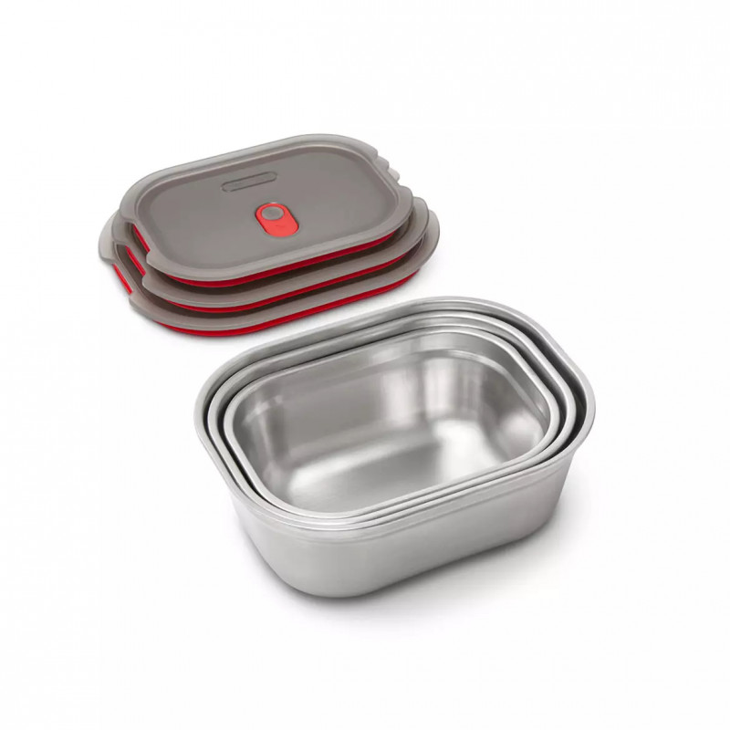 Cutie alimentara Black+Blum Meal Prep FBSS-BX-M017, 900 ml, Dreptunghiular, Potrivit pentru cuptor, Fara BPA, Otel inoxidabil, Gri/Rosu