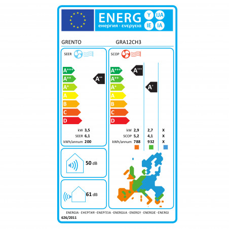 Aparat de aer conditionat cu invertor Grento GRA12CH3, 12000 BTU, A++/A+, Afișaj LED, Autocurățare, Wi-Fi, I Feel, Alb