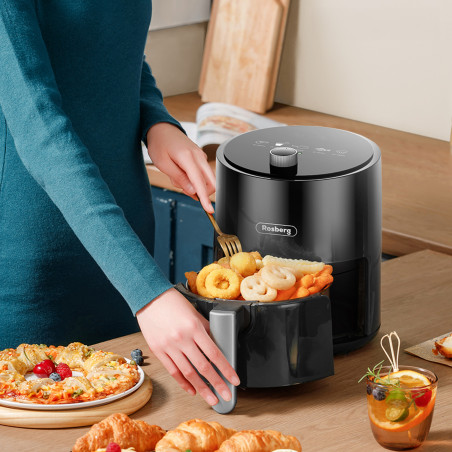 Friteuza cu aer cald AirFryer Rosberg R51980Y, 1200 W, 2.5 L, Timer, Pana la 200°C, Negru