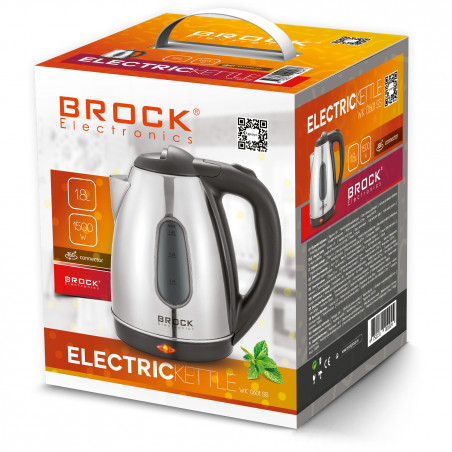 Cana electrica Brock WK 0601 SS, 1500W, 1.8 l, Otel inoxidabil, Protectie tripla, Inox