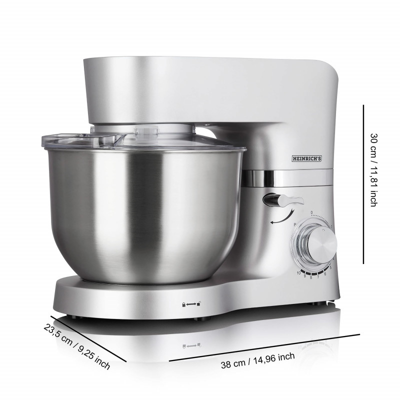 Mixer planetar Heinrich's HKM 6278, 1300W, 6,2 litri, 10 viteze, Puls, Protectir, Argintiu