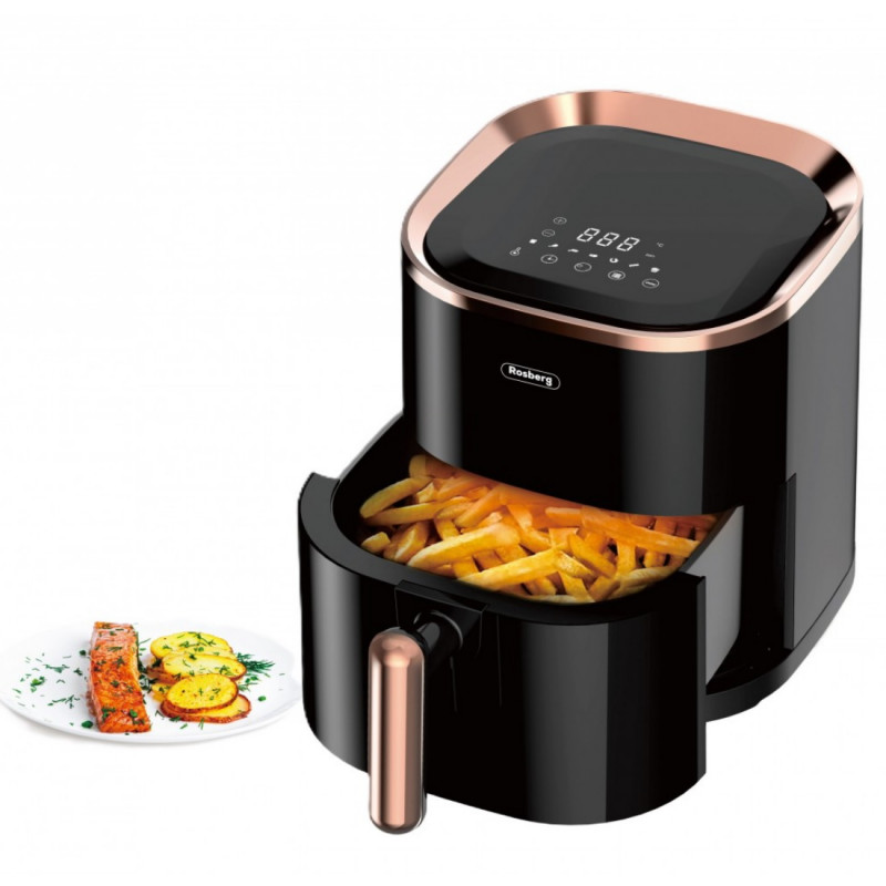 Friteuza cu aer cald AirFryer Rosberg R51980Z, 1200W, 3.5 L, 7 programe, Timer, Negru/Auriu