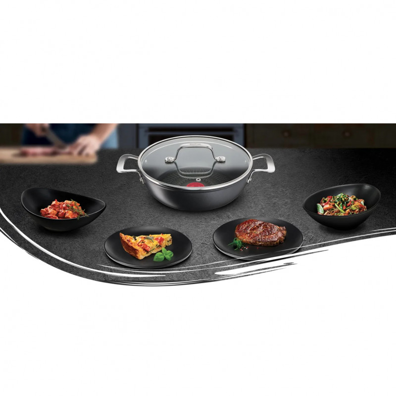 Tigaie wok Tefal G2557172 SHAL26CV M UNLIMITED, 26 cm, Capac, Acoperire antiaderenta, Thermo-Signal, Inductie, Negru