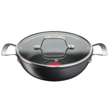 Tigaie wok Tefal G2557172 SHAL26CV M UNLIMITED, 26 cm, Capac, Acoperire antiaderenta, Thermo-Signal, Inductie, Negru