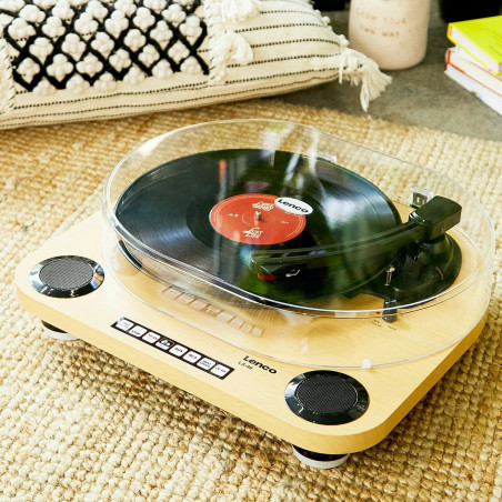 Gramofon cu difuzoare incorporate Lenco LS-40WD, Semiautomat, AUX, RCA, Sistem ceramic, Maro