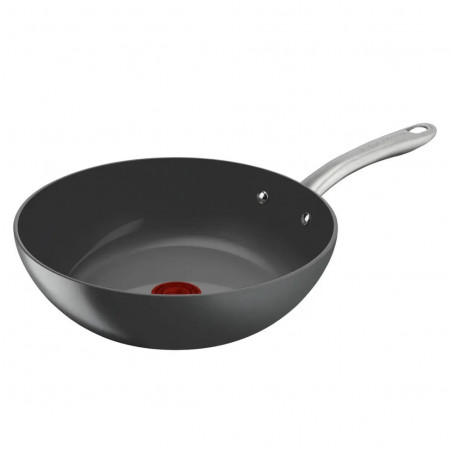 Tigaie wok Tefal C4241943 Renew+, 28 cm, Acoperire ceramica, Thermo-Signal, Thermo-Fusion, Thermo-Spot, Inductie, Gri