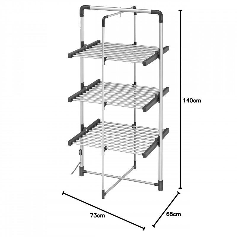 Uscator de rufe electric Black+Decker 63099, Capacitate de uscare 21m/15 Kg, Pana la 50°C, Pliabil, Gri