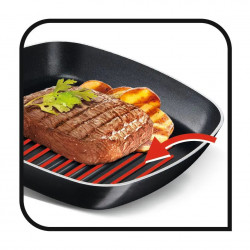 Tigaie grill Tefal B5674053, 26 cm, Acoperire titan, Fund DIFUSSION, Thermo-Signal, Thermo-Spot, Negru