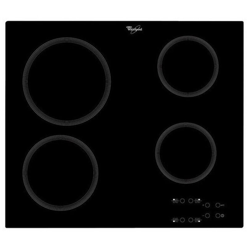 Plită ceramică Whirlpool AKT 8090/NE, 6200W, 4 zone, 9 trepte, indicatori de căldură reziduală, cronometru, negru